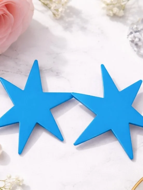 Bright Blue Star Dangle Earrings Bold Acrylic Statement Funky Y2K Festival - Picture 2 of 5
